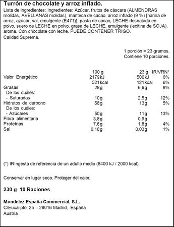 Turrón de chocolate crujiente clásico Suchard 230g