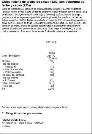 Barritas de Nocilla 129g 6 unidades