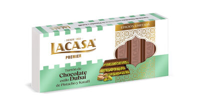 Turrón de chocolate Dubai con pistacho y kataifi Lacasa 225g