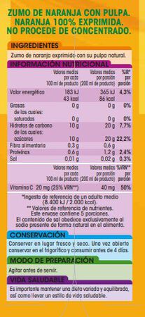Zumo de naranja 100% exprimida con pulpa Alipende 1L
