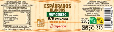 Esp&aacute;rragos blancos muy grueso Alipende 205g (6/8 piezas)