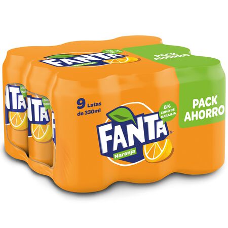 Refresco naranja Fanta lata 33cl pack 9