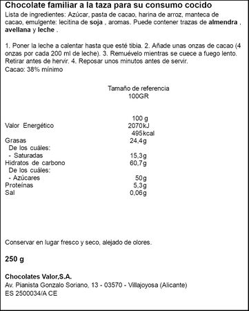 Chocolate sin gluten Valor 300g a la taza