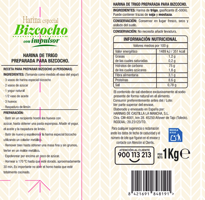 Harina de trigo especial bizcocho con levadura Alipende 1kg
