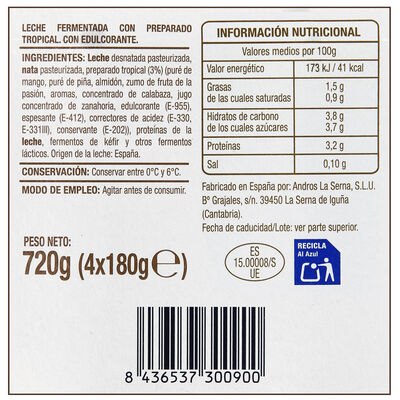 Kefir l&iacute;quido tropical pack 4