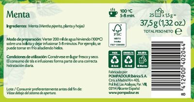 Infusi&oacute;n Pompadour 25u poleo-menta