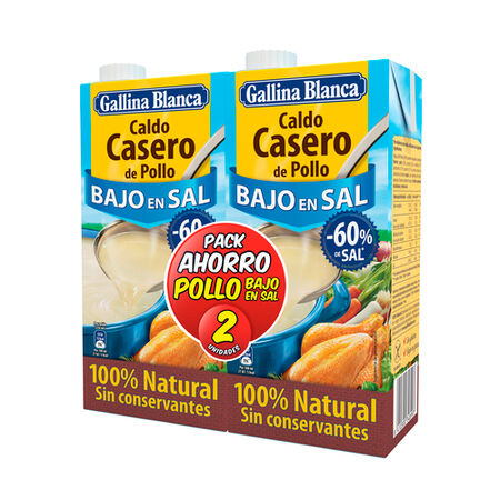 Caldo casero bajo en sal Gallina Blanca 1l pack-2 pollo 100% natural