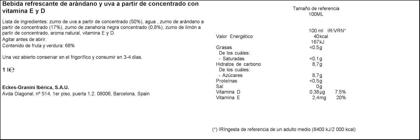 Bebida antioxidante arándanos y uva Granini 1l