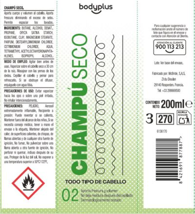Champ&uacute; seco Bodyplus 200ml