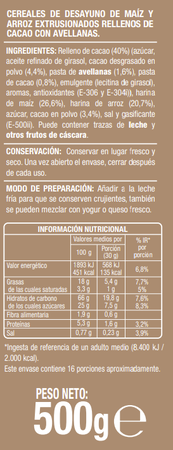 Cereales rellenos de cacao y avellana sin gluten Alipende 500g