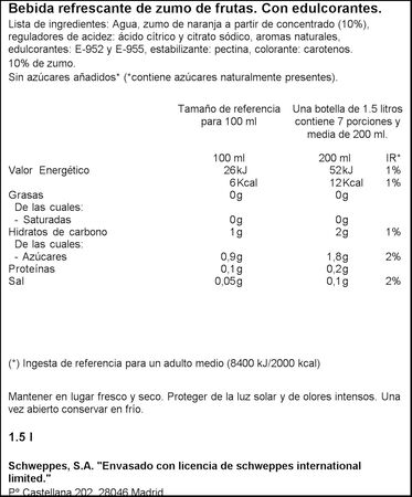 Refresco sin gas naranja Trina botella 1,5l zero