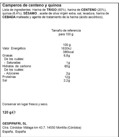 Picos camperos Gourmet 120g de centeno y quinoa