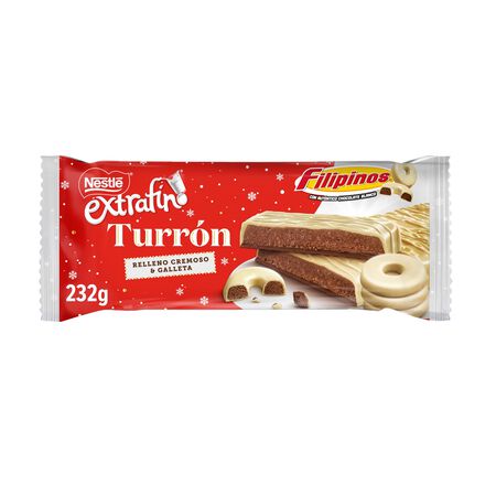 Turrón de chocolate blanco con relleno Galleta Filipinos Nestlé 232g