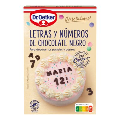 Letras y n&uacute;meros de chocolate para reposter&iacute;a Dr Oetker 60g