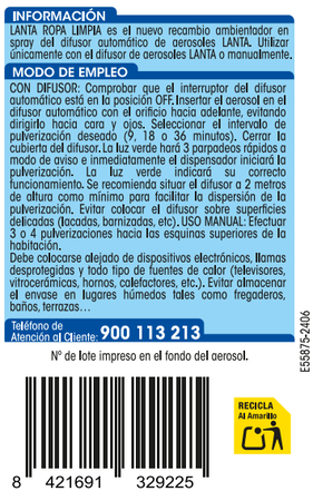 Ambientador autom&aacute;tico Lanta recambio ropa limpia