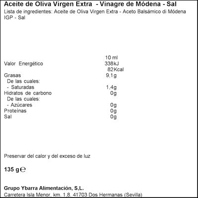 Aceite de Virgen Extra 5 blister de 10 ml + Vinagre de Modena 5 blister de 10 ml + Sal 5 sobres de 1 g