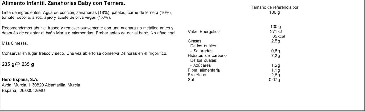 Tarro Hero baby zanahoria ternera desde 6meses 235g