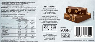 Turrón chocolate con almendra sin azúcar Alipende 200g