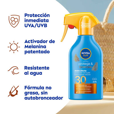 Crema solar pistola Nivea 250ml factor de protecci&oacute;n 30 protege & broncea