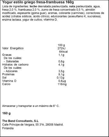 Yogur estilo griego con capa de fresa-frambuesa 160g Valio PROfeel