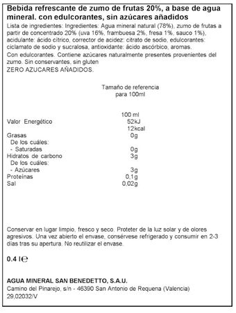 Refresco zero frutos rojos Benedetto 400ml