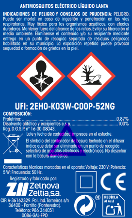Insecticida eléctrico Lanta aparato+recambio mosquitos