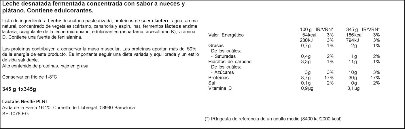 Bebida Lindahls kvarg Nestlé 345g plátano y nuez bcaas