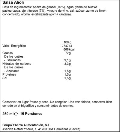 Salsa Alioli Ybarra 250ml