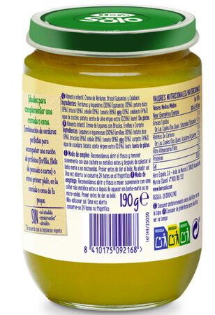 Alimento infantil crema verduras br&oacute;coli guisantes y calabac&iacute;n m&aacute;s de seis meses Hero 190g