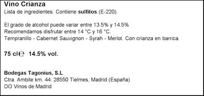 Vino tinto DO Madrid Tagonius Crianza 75cl
