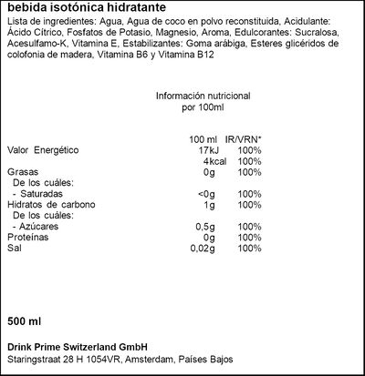 Bebida blue frambuesa Prime 50cl