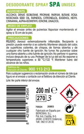 Desodorante en spray Bodyplus 200ml spa