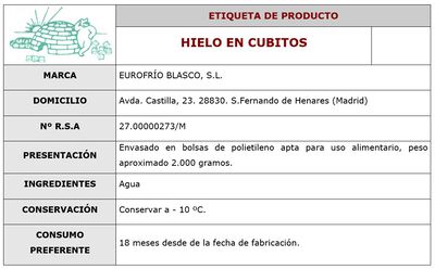 Hielo Eurofr&iacute;o bolsa 2kg