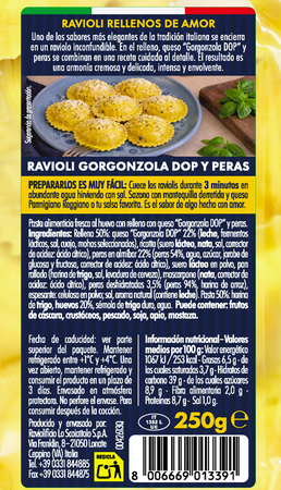 Ravioli con gorgonzola dop y pera Scoiattolo 250g
