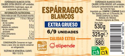 Esparragos blancos muy grueso Alipende 325g (6/9 piezas)