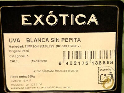 Uva blanca sin semilla bandeja 500g