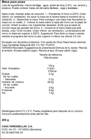 Masa de pizza fina con aceite de oliva Casa Tarradellas 260g
