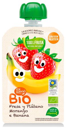 Pouch bio Be Plus fresa pl&aacute;tano sin gluten 100g
