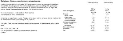 Galleta sin az&uacute;car a&ntilde;adido zero Gull&oacute;n 170g fibra