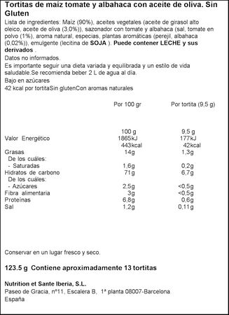 Tortitas de ma&iacute;z Bicentury 123g tomate y aceite