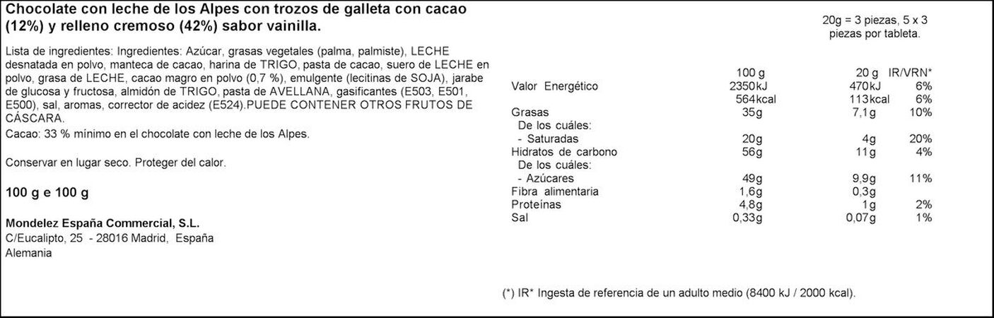Chocolate con leche Milka 100g relleno de oreo