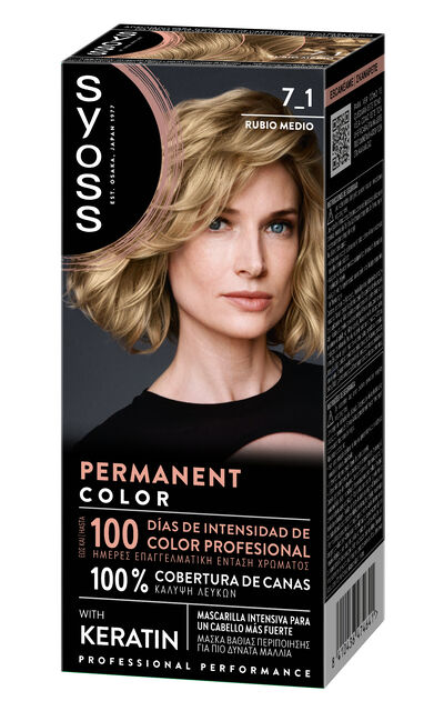 Tinte permanente Syoss n&ordm;7.1 rubio medio con keratina