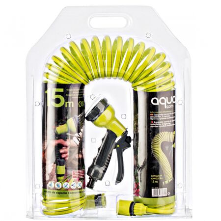 Manguera espiral+pistola Aqua verde 15m