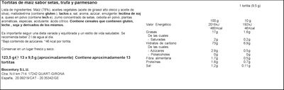 Tortitas maíz setas trufa y queso Bicentury 124g