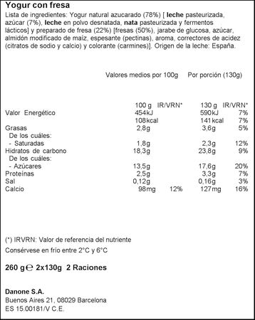 Yogur original Danone pack 2 con fresas
