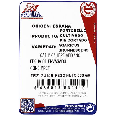 Champi&ntilde;&oacute;n portobello pie cortado bandeja 300g