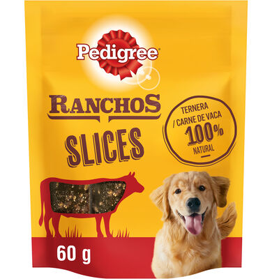 Pedigree Ranchos Slices para perro de ternera, 60g