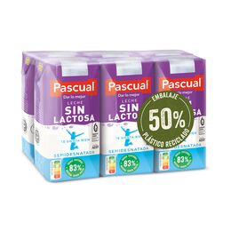 Leche semidesnatada sin lactosa PASCUAL, pack 6x200 ml