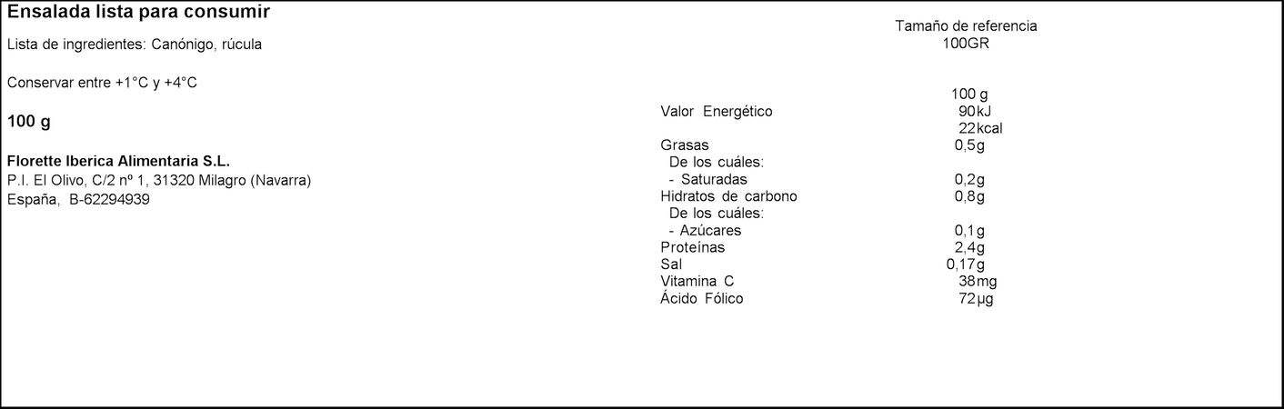 Ensalada canónigos y rúcula Florette 100g