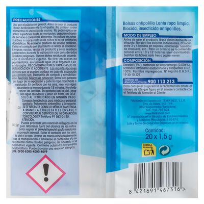 Antipolilla bolsa Lanta 20 uds ropa limpia